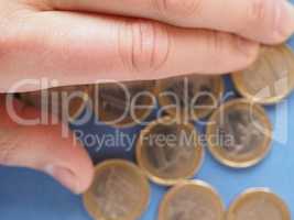 Euro coins, European Union over blue