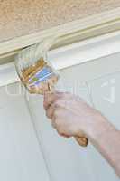 Professional Painter Cutting In With Brush to Paint Garage Door