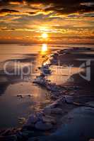 Winter sunset over the lake Balaton of Hungary