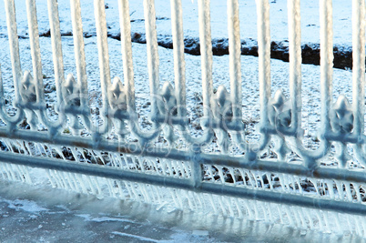 ice, winter, frost, ice, floe, cold, icicles, fence, fence, railing