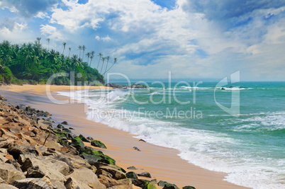 ocean, picturesque beach and blue sky