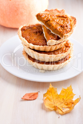 Pumpkin pie dessert on a white plate