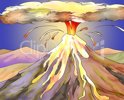 Volcano Eruption with Hot Lava Illustration