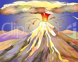 Volcano Eruption with Hot Lava Illustration