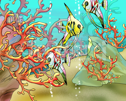 Coral Fishes Underwater Illustration