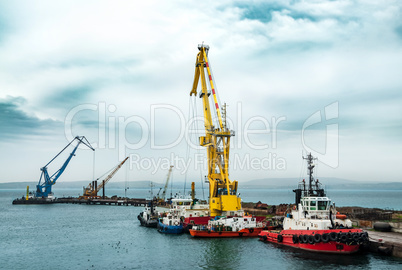 Floating cranes on the construction