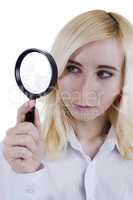 woman with magnifier glass