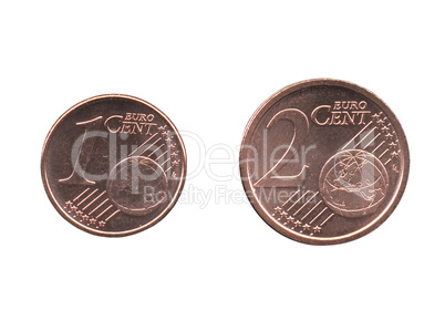 One and Two Euro Cent (EUR) coins, European Union (EU) isolated