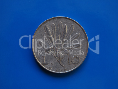10 liras coin, Italy over blue