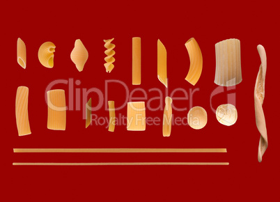 Traditional Italian pasta, dark red background