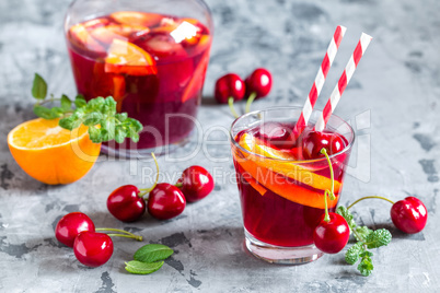 summer cool alcoholic drink sangria with fresh fruits and berries