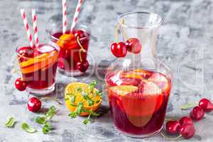 summer cool alcoholic drink sangria with fresh fruits and berries