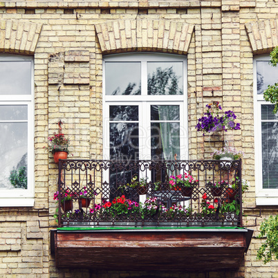 Balcony with flowers at summertime