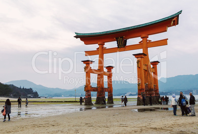 Torii gate at low tide in Japan