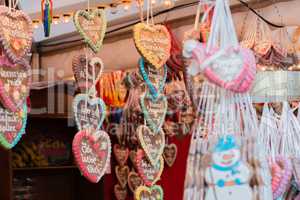 Gingerbread heart, candy stand at the Hamburg Christmas Market