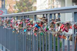 Colorful love lock on the Ellerntorsbridge in Hamburg