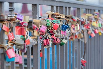 Colorful love lock on the Ellerntorsbridge in Hamburg