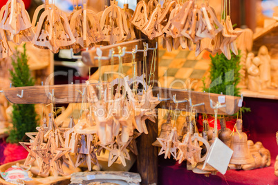 Wooden kitchen accessories shop at the Christmas market in Hamburg