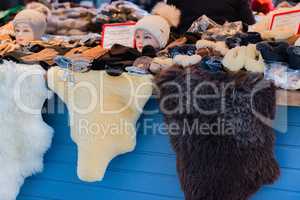 Designer fur accessories on a Christmas market