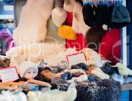 Designer fur accessories on a Christmas market