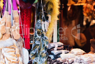 Designer fur accessories on a Christmas market