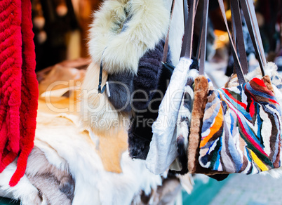 Fur and fur sales at the Christmas market in Hamburg
