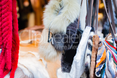 Designer fur accessories on a Christmas market