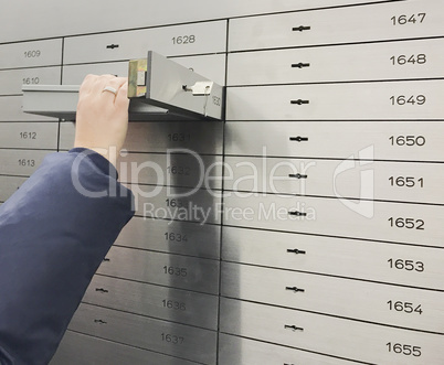 Open locker in a vault of a bank