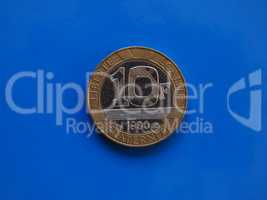 10 francs coin, France over blue