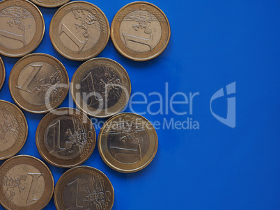 Euro coins, European Union over blue with copy space