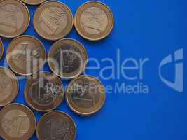 Euro coins, European Union over blue with copy space