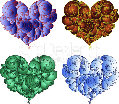 Four colourful floral hearts
