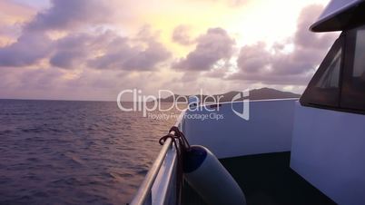 Ship on Indian Ocean at sunset, Seychelles