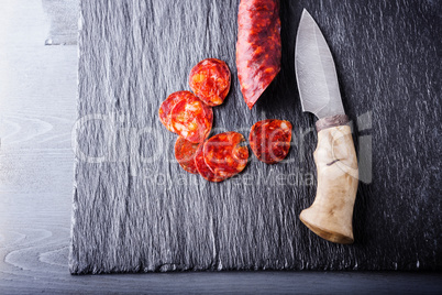 Spanish chorizo and a knife