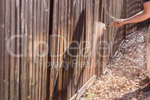 Professional Painter Spraying Yard Fence with Stain