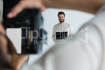 Male model posing for photoshoot