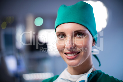 Portrait of female surgeon smiling in a operating room