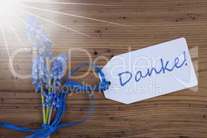 Sunny Srping Grape Hyacinth, Label, Danke Means Thank You