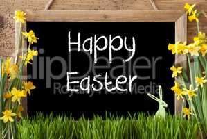 Narcissus, Bunny, Text Happy Easter