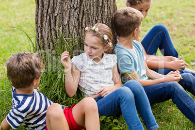 Kids interacting with each other in park