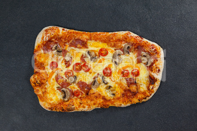 Delicious italian pizza served on grey background