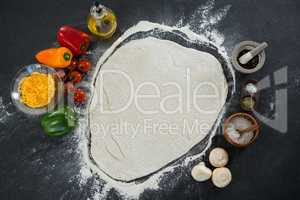 Bread dough with various vegetables and ingredients