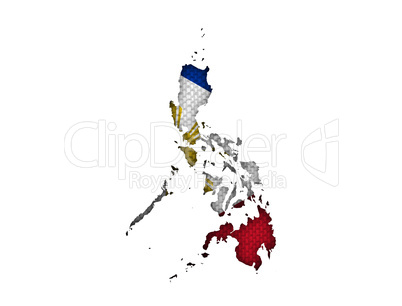 Karte und Fahne der Philippinen auf altem Leinen