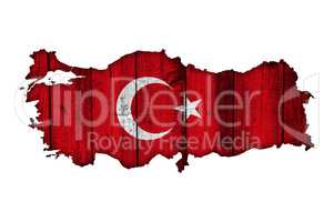 Karte und Fahne der Türkei auf verwittertem Holz
