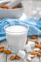 Fresh almond milk and nuts, vegan drink