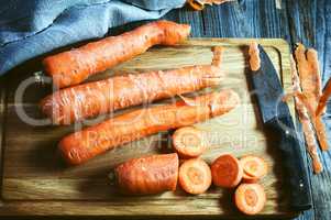 fresh long carrot on a chopping board