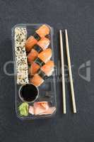 Sushi rolls with salmon
