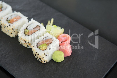 Sushi on stone tray