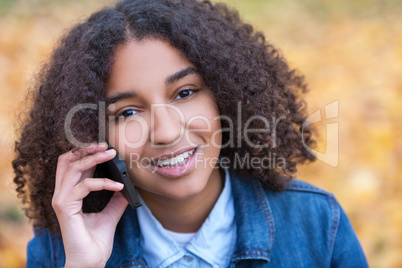 Mixed Race African American Girl Teenager on Cell Phone