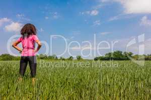 Female Woman Girl Runner in Green Field